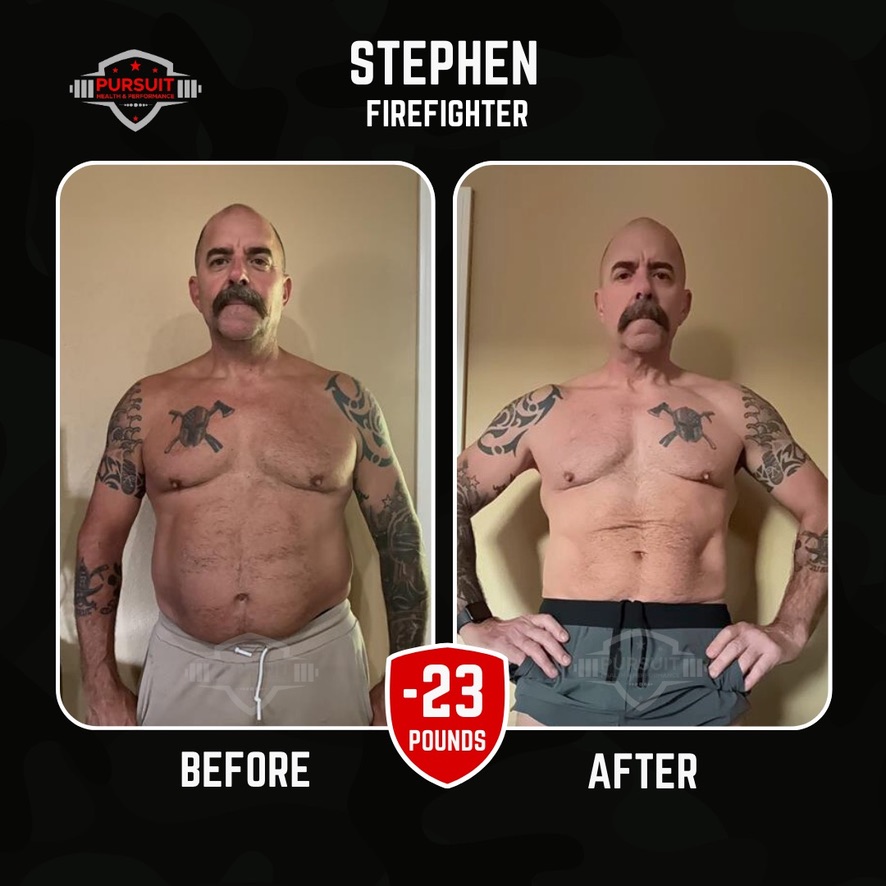 Stephen, firefighter — 23 pounds down