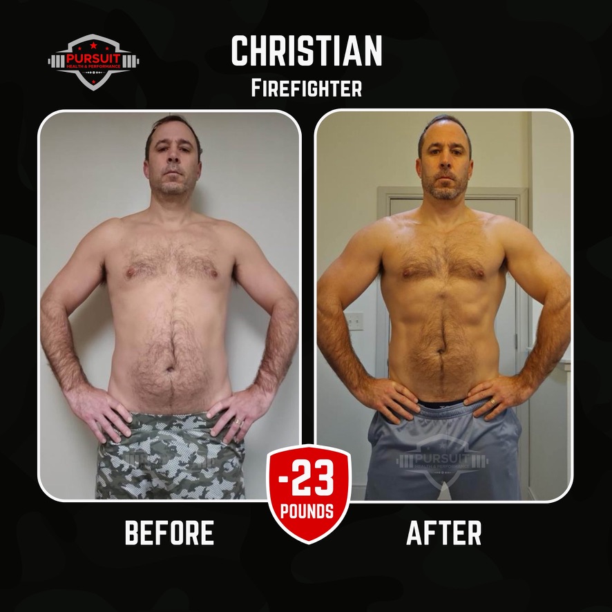 Christian, firefighter — 23 pounds down