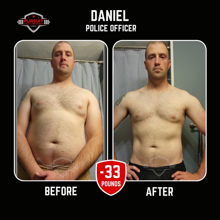 Daniel, police officer — 33 pounds down