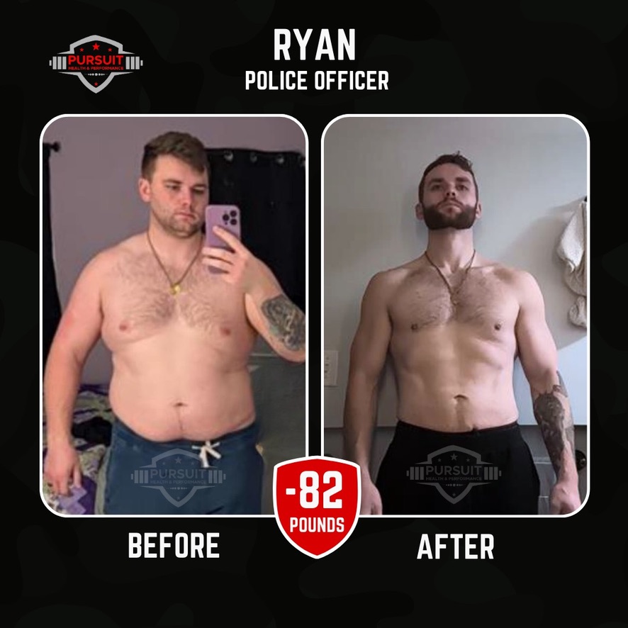 Ryan, police officer — 82 pounds down