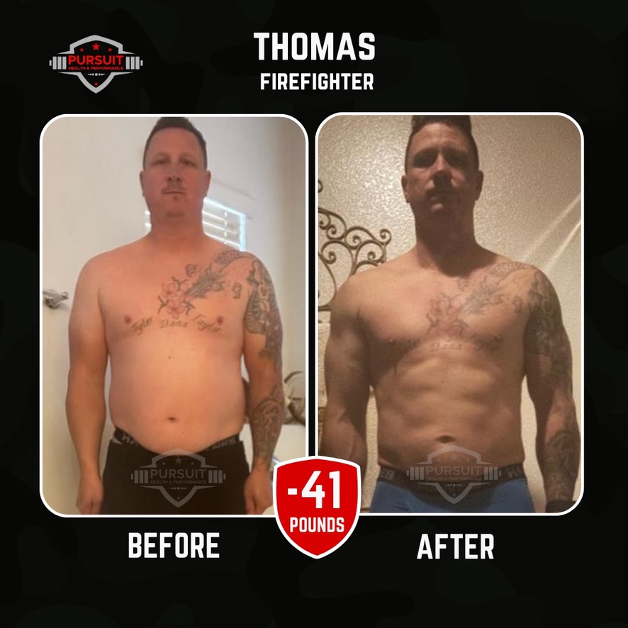 Thomas, firefighter — 41 pounds down