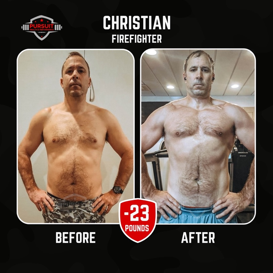Christian, firefighter — 23 pounds down