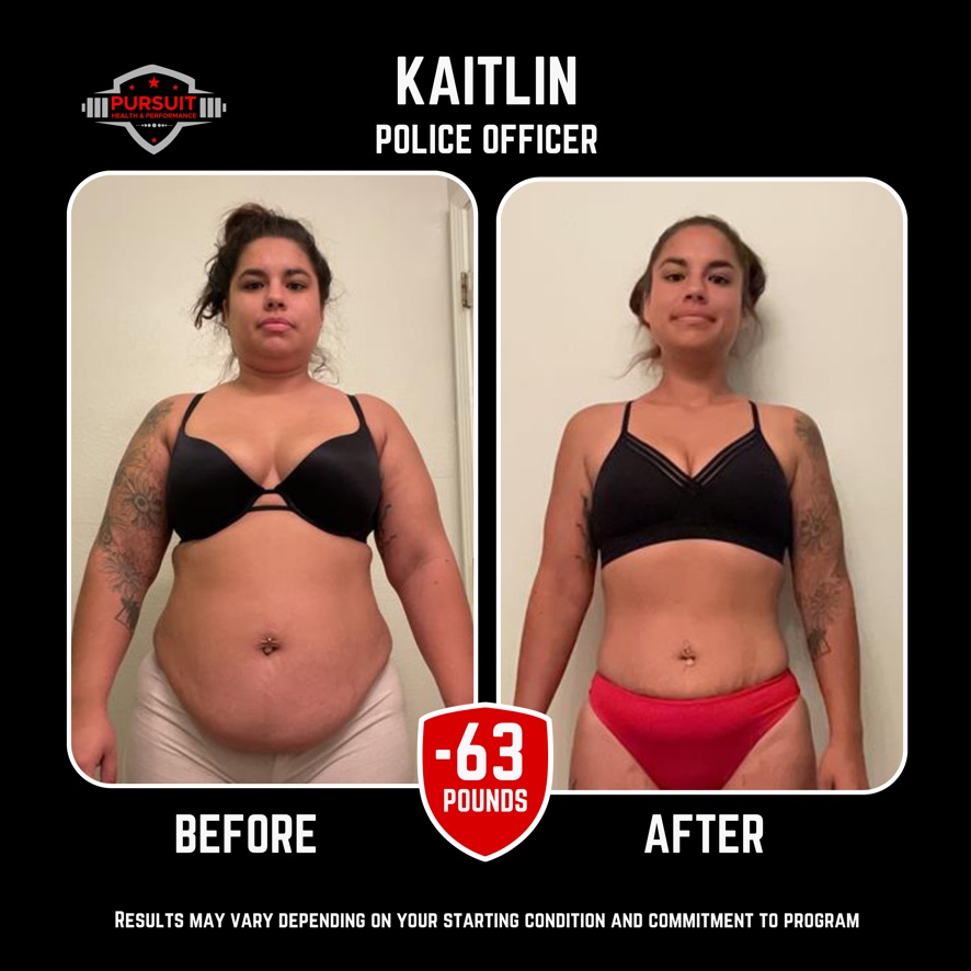 Kaitlin, police officer — 63 pounds down